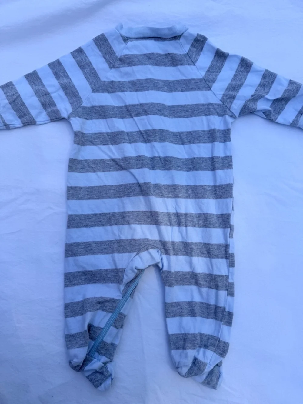 0-3MTH Gerber Cream and Light Blue Footed One-Piece with Animal Print